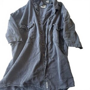 Bugle Boy Grey Button Up Short Sleeve‎ Two Pocket Vintage Style Shirt XLarge